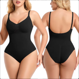 SEAMLESS One Piece Bodyshaper Ladies Shapewear Swimsuit Solid Color Stretch Full Bust Nylon Spandex Bodyshaper For Woman (Option: Back-XS and S)