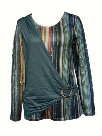 New Long Sleeve Round Neck Printed T-shirt With Circle Decoration For Spring And Autumn, Casual Top. (Option: S)