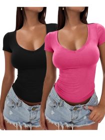 2 Piece Set Of Women's Short Sleeve Y2K Slim Fit Fashion Short Sleeve V-Neck T-Shirt (Option: Multicolored-2pcs-S)
