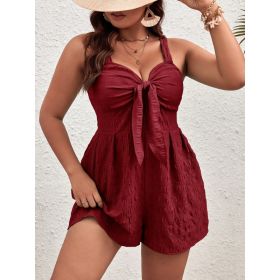 Plus Size Women's Summer Solid Color Front Knot Casual Tank Top Romper (Option: Red-S)