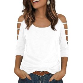 Womens Round Neck Three-Quarter Sleeve, Off-Shoulder Loose Top (Option: White-S)