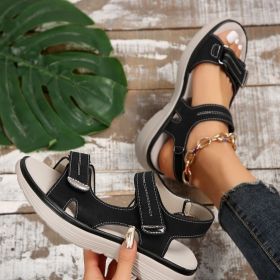 Casual Velcro-design Sandals Summer Comfortable Fish Mouth Sports Sandals Women Lightweight Beach Shoes (Option: Black-Size36)