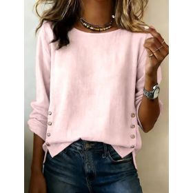 Casual Short Sleeve T-Shirt Solid Color Round Neck Pullover Tops For Women Clothing (Option: Pink-S)