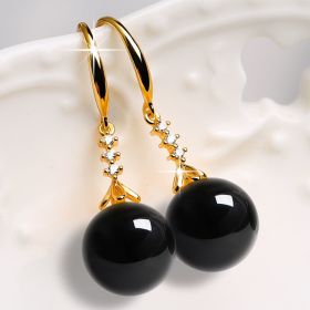Elegant Silvering Earrings Female Chalcedony Green Agate (Option: Golden Support Black Agate)