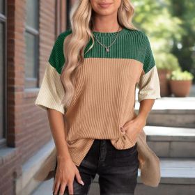 Women's Color Block Casual T-Shirt Short Sleeve Crew Neck Loose T-Shirt Top (Option: Green Orange-M)