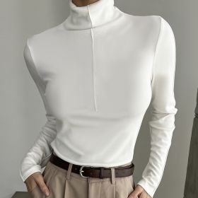 Women's Solid Color Top Fashionable Velvet Texture Fashionable T-shirt Long Sleeved (Option: White-S)