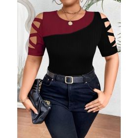Slim-fit Contrast-color Hollow-out Top Multicolor Fashionable And Versatile (Option: Black And Red-0XL)