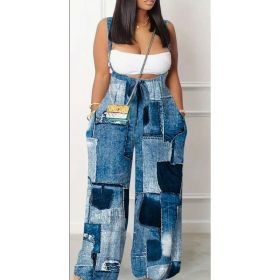 Plus Size Backless Pleated Gradient Color Wide Leg Jumpsuit With Suspender Pants (Option: Multicolor-M)