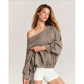 Womens Fashion Loose-fit Pullover Hoodie (Option: Khaki-S)