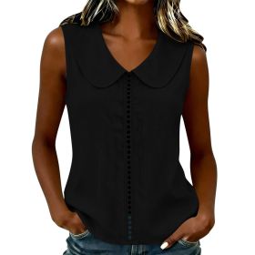Loose-fit Vest With A Turn-down Collar Lace-panel Design And A Casual Sleeveless Style (Option: Black-S)