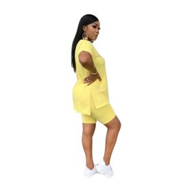Casual Pocket Split Top Shorts Two-piece Set (Option: Yellow-S)