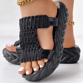 Platform Sandals Summer Braided Knit Hollow Open Toe Slipper Sandals - Anklet Not Included (Option: US 7)