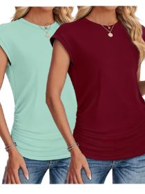 2-piece Crew Neck Short Sleeve Solid Color Casual T-shirt (Option: Multicolored-2pcs-S)