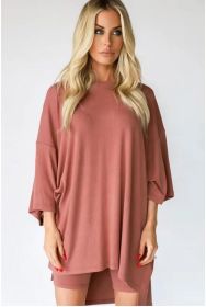 Women's Clothing Fashion Solid Color Loose T-shirt Tight Shorts Women (Option: Pink-M)