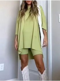 Women's Clothing Fashion Solid Color Loose T-shirt Tight Shorts Women (Option: Mint Green-M)