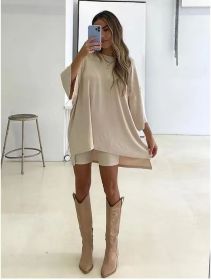 Women's Clothing Fashion Solid Color Loose T-shirt Tight Shorts Women (Option: Beige-S)