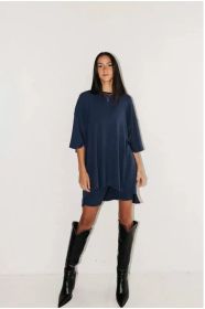 Women's Clothing Fashion Solid Color Loose T-shirt Tight Shorts Women (Option: Dark Blue-S)