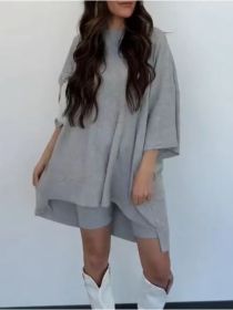 Women's Clothing Fashion Solid Color Loose T-shirt Tight Shorts Women (Option: Light Gray-S)