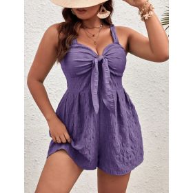 Plus Size Women's Summer Solid Color Front Knot Casual Tank Top Romper (Option: Purple-2XL)