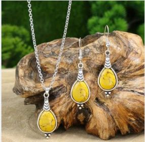 Retro Ethnic Style Earrings And Necklace Set Jewelry (Color: Yellow)