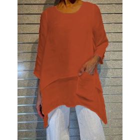 2026 Cross-border Summer New Women's Plus Size Elegant Series Loose Garden Collar Long-sleeved Top T-shirt (Option: Orangered-XL)