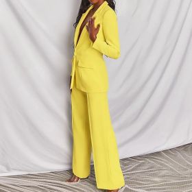 2pcs Casual Suit Lapel Button-down Blazer Jacket And Straight-leg Pants Office Commuting Business Trousers Set Clothing (Option: Yellow-S)