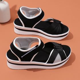 Summer Mesh Cross-strap Sandals With Velcro-design Thick Sole Flats Beach Shoes Women (Option: Black-Size43)