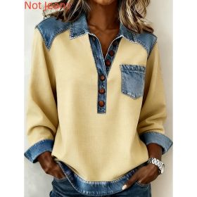 Denim Patchwork Collar Button-down Casual Long-sleeved Top (Option: Yellow-XL)
