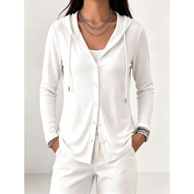 Womens Fashion Solid-color Long-sleeve Hoodie (Option: White-M)