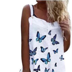 Ladies' Butterfly Printed Button Detail Casual Style Overalls (Option: White-S)