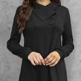 Women's Fashionable Long Sleeved Hood Collar Button Waist Top T-shirt (Option: Black-L)