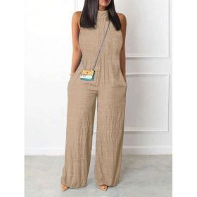 Sleeveless Halter Ruffled Young Women's Jumpsuit (Option: Apricot-S)