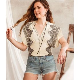 Bat Sleeve Short Sleeved Top (Option: Apricot-M)