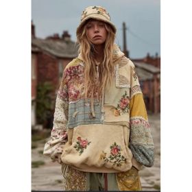 Vintage Hooded Jacket Versatile Lace-up Printed Sweatshirt (Option: Style3-L)