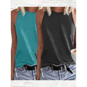2pcs Women's Summer Casual Tank Tops - Breathable Sleeveless Crew Neck Solid Color (Option: Black Grey-S)