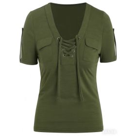 Fashionable Casual Women's Short-sleeve Top (Option: Army Green-M)