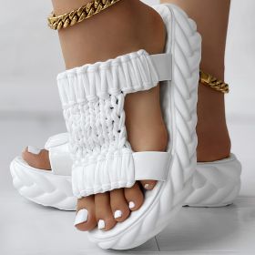 Platform Sandals Summer Braided Knit Hollow Open Toe Slipper Sandals - Anklet Not Included (Option: US 6.5)