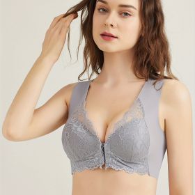 Super Soft & Comfortable Front Close Bra, Elegant Lace Wireless Push Up Bra, Mother's Day Gift, Women's Lingerie & Underwear (Color: Silver Gray, size: XL)