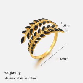 Women's Vintage Leaf Drip Oil Stainless Steel Ring Adjustable (Color: Black, size: adjustable)