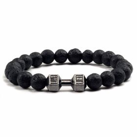 Natural Volcanic Stone Beads Bracelets Black Lava Men Women Bracelet Aromatherapy Essential Oil Diffuser Bangle (Purity: 17cm, Color: Volcanic Rock Gun Black)