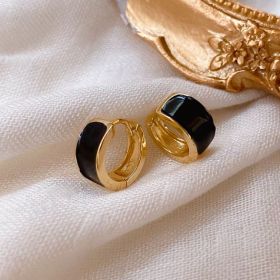 Women's Minority Design Light Luxury Retro Style Oil Drip Ring Ear Buckle (Color: Black)