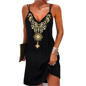 Bohemian Sling V-Neck Dress,Sexy Women Plain V-neck Backless Dress Slip Dress (Color: Black, size: XS)
