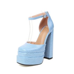 Women's Pumps High Heels Platform Sandals Sexy Dress Party Wedding Shoes Women Square Toe High Heel Crystal Female Sandal (Color: 6597BU, Shoe Size: 8.5)