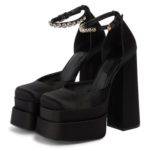 Women's Pumps High Heels Platform Sandals Sexy Dress Party Wedding Shoes Women Square Toe High Heel Crystal Female Sandal