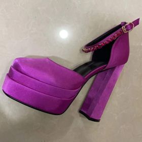 Women's Pumps High Heels Platform Sandals Sexy Dress Party Wedding Shoes Women Square Toe High Heel Crystal Female Sandal (Color: PE1, Shoe Size: 9)