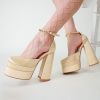 Women's Pumps High Heels Platform Sandals Sexy Dress Party Wedding Shoes Women Square Toe High Heel Crystal Female Sandal