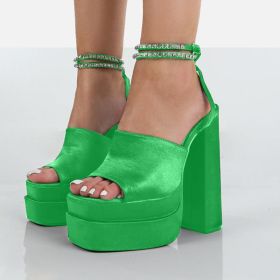Women's Pumps High Heels Platform Sandals Sexy Dress Party Wedding Shoes Women Square Toe High Heel Crystal Female Sandal (Color: 6662GN, Shoe Size: 8.5)