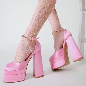 Women's Pumps High Heels Platform Sandals Sexy Dress Party Wedding Shoes Women Square Toe High Heel Crystal Female Sandal (Color: PK2, Shoe Size: 7.5)