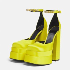 Women's Pumps High Heels Platform Sandals Sexy Dress Party Wedding Shoes Women Square Toe High Heel Crystal Female Sandal (Color: YW1, Shoe Size: 4)