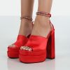 Women's Pumps High Heels Platform Sandals Sexy Dress Party Wedding Shoes Women Square Toe High Heel Crystal Female Sandal